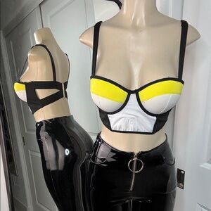 Yellow and Black Bustier Top Bebe Small